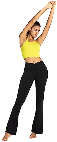 Sunzel Flare Leggings, Crossover Yoga Pants for Women with Tummy Control, High-Waisted and Wide Leg Black, 2XL