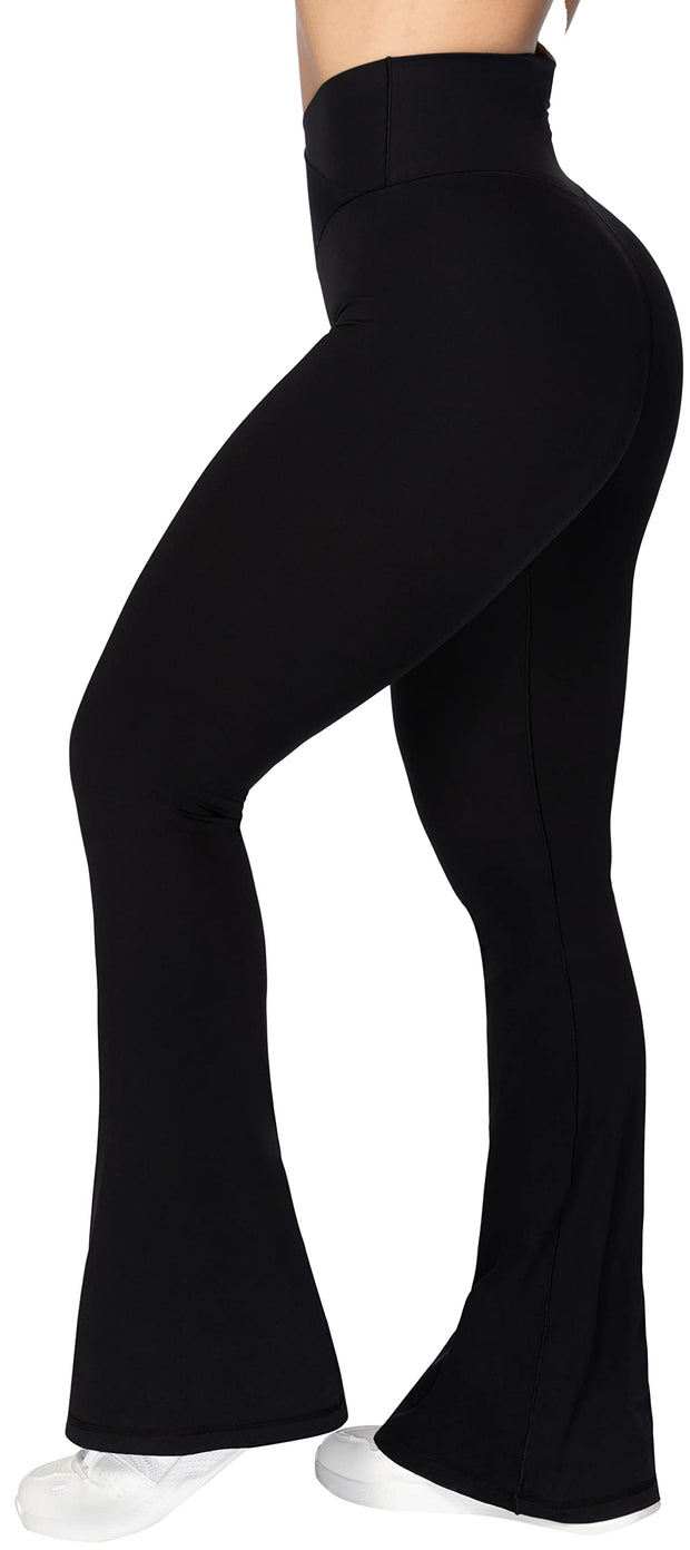 Sunzel Flare Leggings, Crossover Yoga Pants for Women with Tummy Control, High-Waisted and Wide Leg Black, 2XL