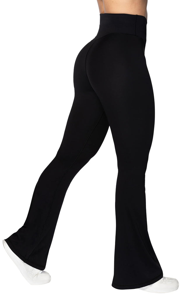 Sunzel Flare Leggings, Crossover Yoga Pants for Women with Tummy Control, High-Waisted and Wide Leg Black, 2XL