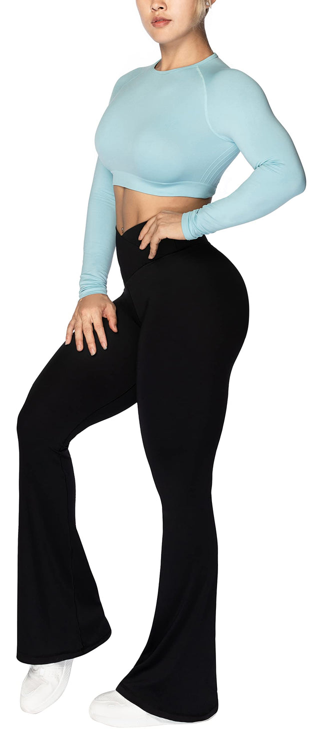 Sunzel Flare Leggings, Crossover Yoga Pants for Women with Tummy Control, High-Waisted and Wide Leg Black, 2XL