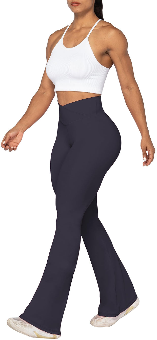 Sunzel Flare Leggings, Crossover Yoga Pants for Women with Tummy Control, High-Waisted and Wide Leg Black, 2XL