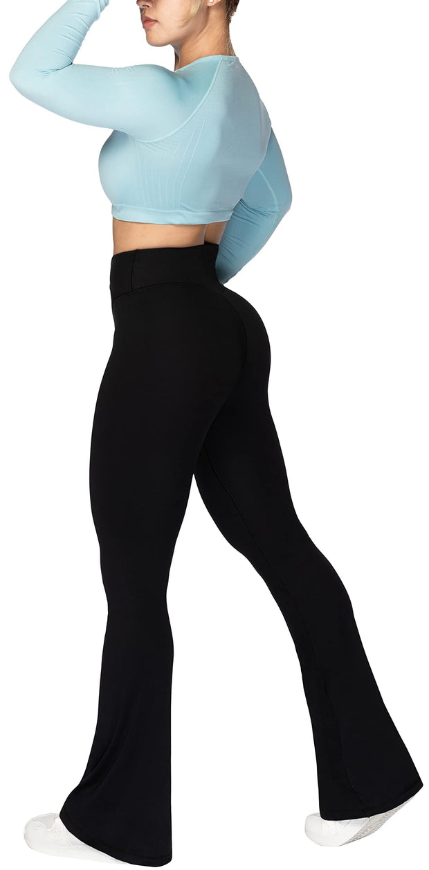 Sunzel Flare Leggings, Crossover Yoga Pants for Women with Tummy Control, High-Waisted and Wide Leg Black, 2XL