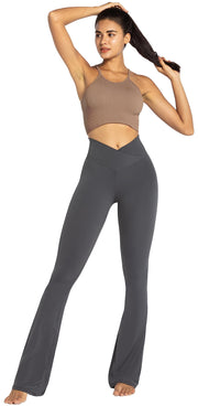 Sunzel Flare Leggings, Crossover Yoga Pants for Women with Tummy Control, High-Waisted and Wide Leg Black, 2XL