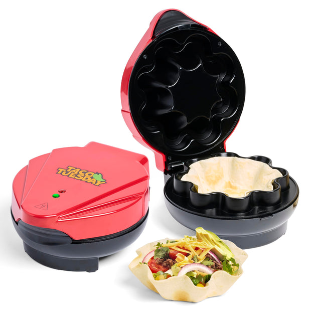 Nostalgia Taco Tuesday Tortilla Bowl Maker For Baked Taco Bowls, Tostadas, Salads, Dips, Appetizers, and Desserts, 8 to 10 Inch Tortillas, Red