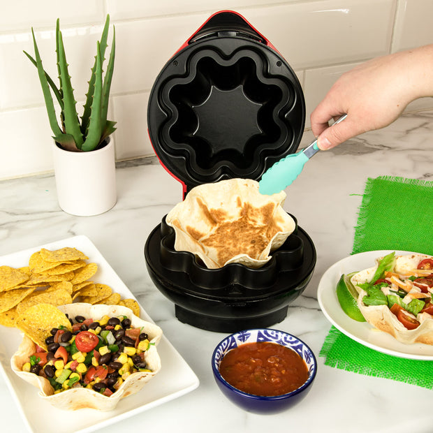 Nostalgia Taco Tuesday Tortilla Bowl Maker For Baked Taco Bowls, Tostadas, Salads, Dips, Appetizers, and Desserts, 8 to 10 Inch Tortillas, Red