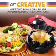 Nostalgia Taco Tuesday Tortilla Bowl Maker For Baked Taco Bowls, Tostadas, Salads, Dips, Appetizers, and Desserts, 8 to 10 Inch Tortillas, Red